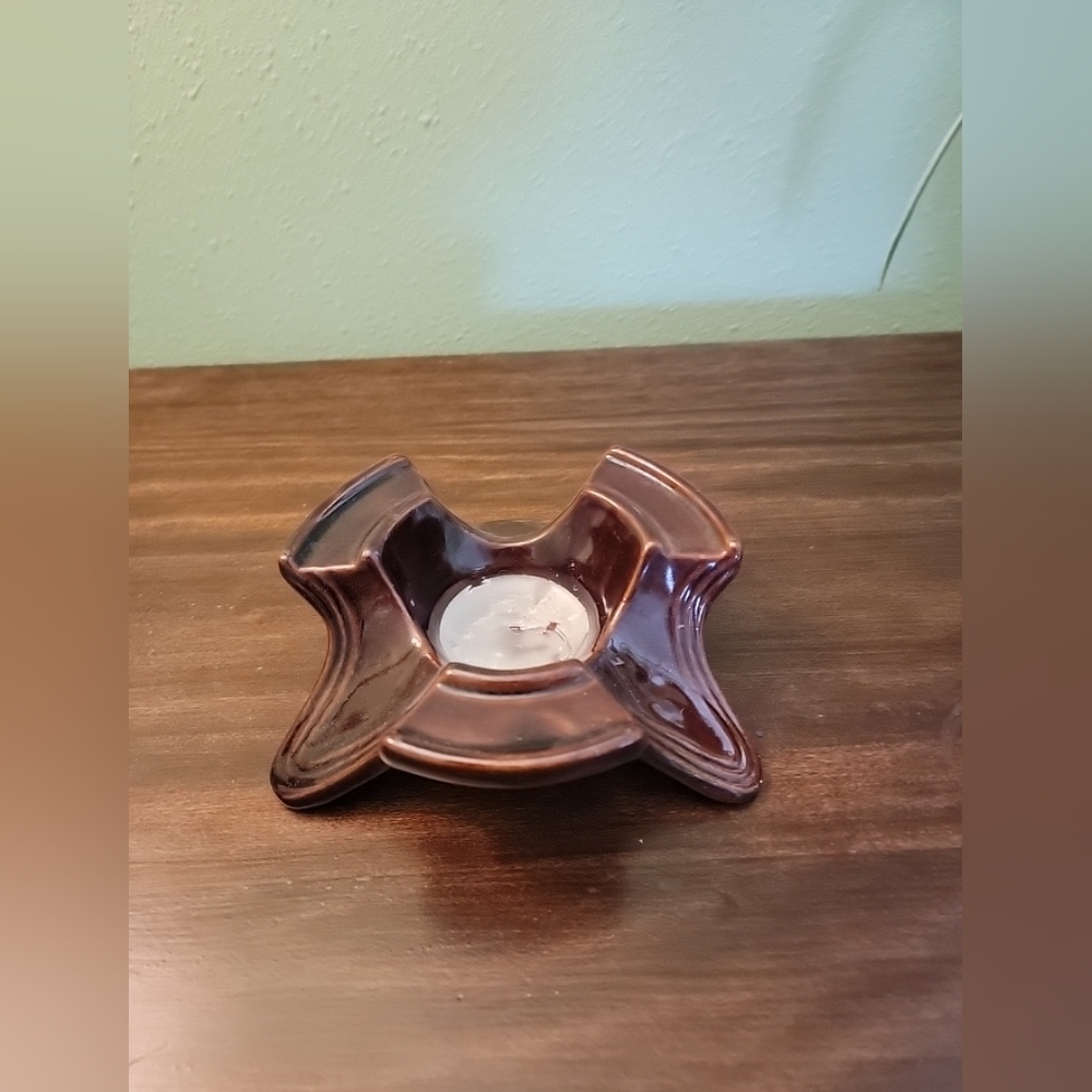 Marcrest Pottery Stoneware USA Brown Glaze Pottery Candle Warmer Tea Light 1960s